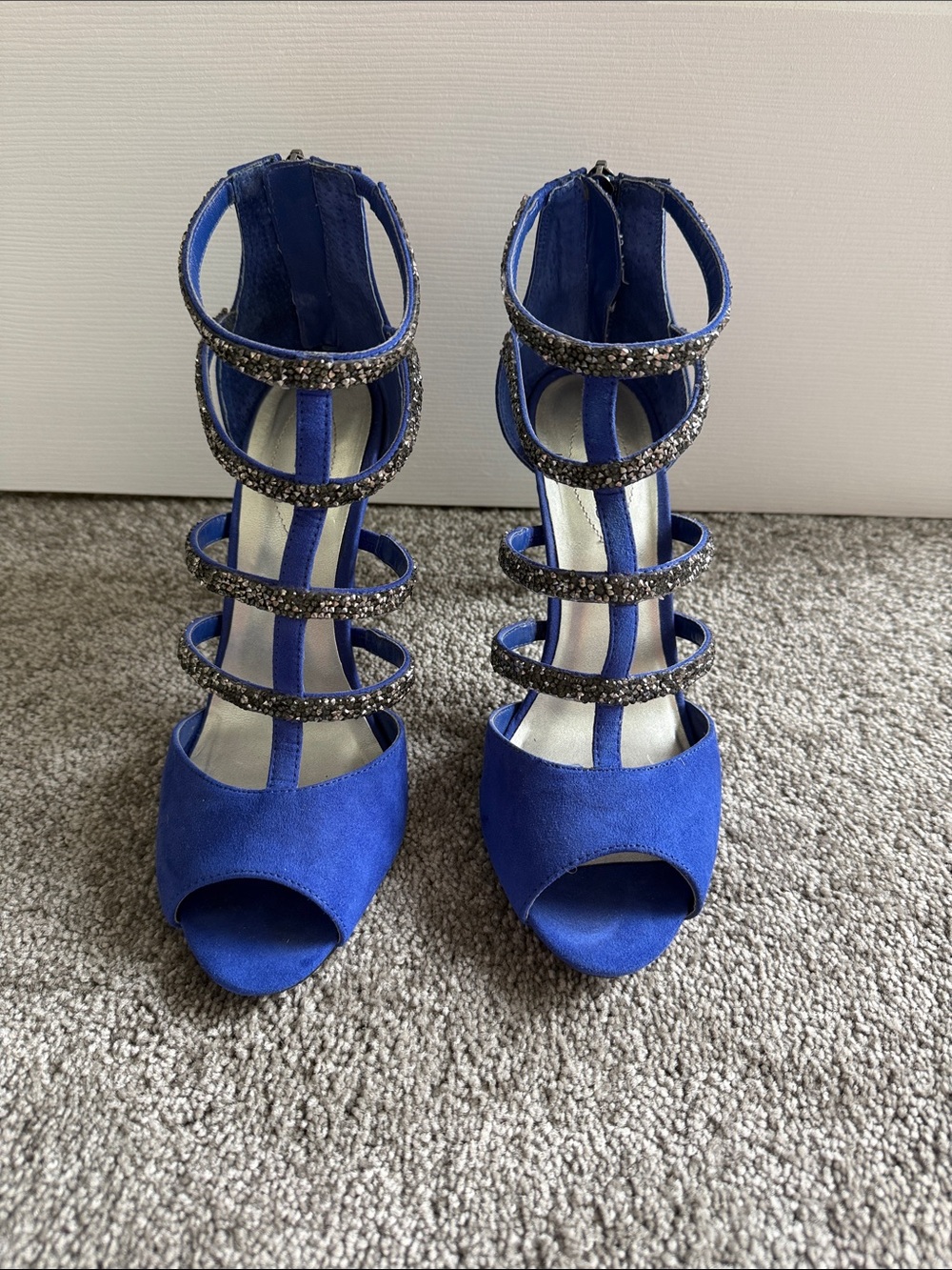 Guess Royal Blue Gem-Embellished Strappy Heels